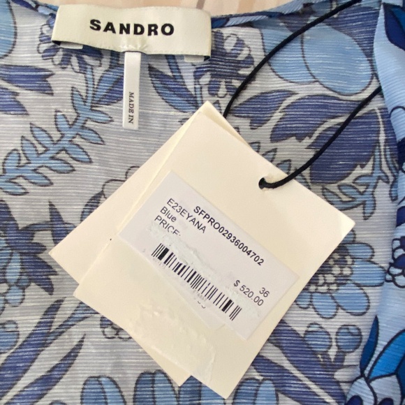 NEW! Sandro Linen Blend Mini Dress 3/4 Sleeves Blue Size 36 (or Small) - $520 - Picture 2 of 16